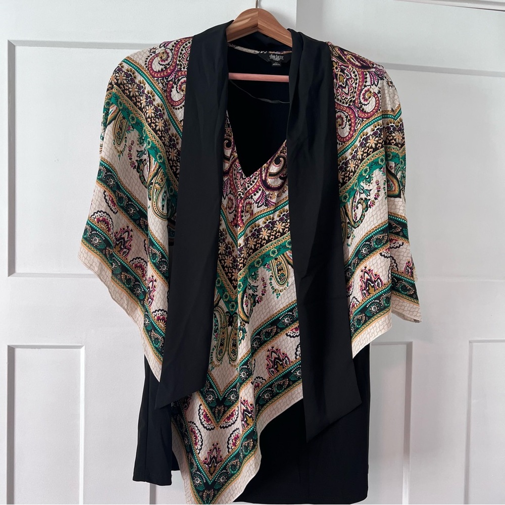 Investments Black and Multicolor Poncho Blouse, Size 1X